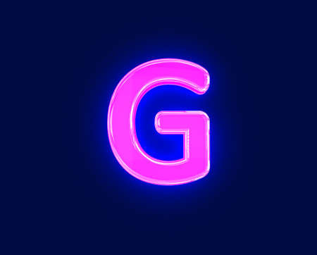 shine neon light glow glass made font - letter G isolated on dark background, 3D illustration of symbolsの写真素材
