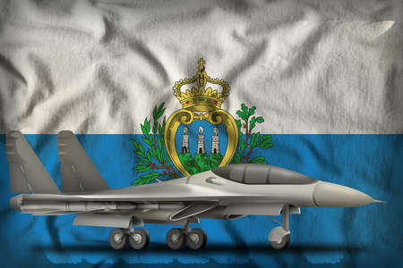 fighter, interceptor on the San Marino flag background. 3d Illustration