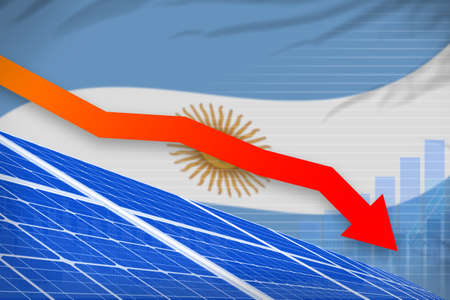 Argentina solar energy power lowering chart, arrow down - modern energy industrial illustration. 3D...
