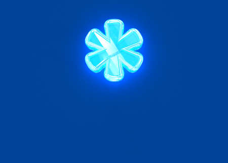 Blue shiny neon light reflective clear alphabet - asterisk isolated on dark blue background, 3D illustration of symbolsの写真素材
