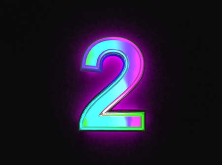 Colorful dichroic glass alphabet - number 2 isolated on dark background, 3D illustration of symbols