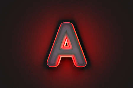 aged gray concrete alphabet with red outline and back light - letter A isolated on dark gray, 3D illustration of symbolsの写真素材
