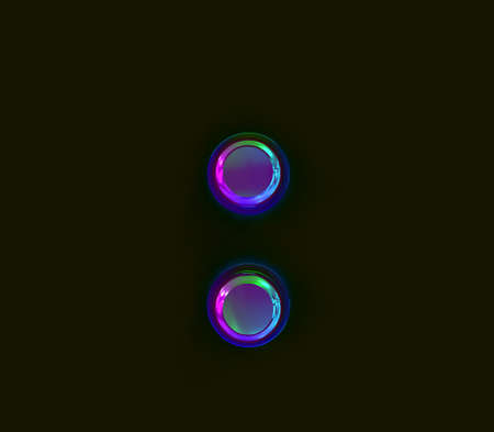Colorful dichroic film alphabet - colon isolated on gray background, 3D illustration of symbols