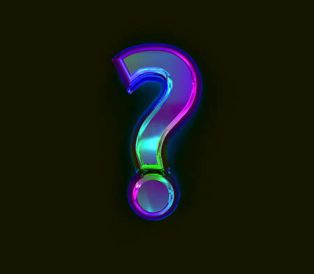 Colorful dichroic film font - question mark isolated on gray background, 3D illustration of symbolsの写真素材