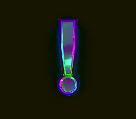 Colorful dichroic film font - exclamation point isolated on gray background, 3D illustration of symbolsの写真素材