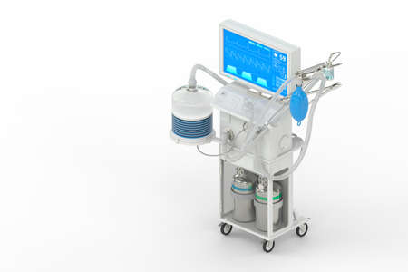 ICU artificial lung ventilator with fictive design, isometric view isolated on white - heal...