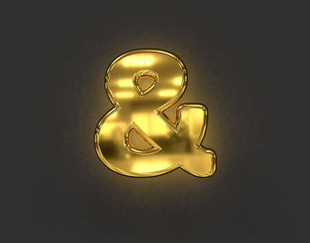 polished golden brassy font - ampersand isolated on dark gray background, 3D illustration of symbols