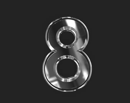 White shine glass made clear font - number 8 isolated on dark, 3D illustration of symbolsの写真素材