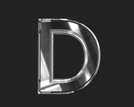 White shine glass made clear alphabet - letter D isolated on dark background, 3D illustration of symbolsの写真素材