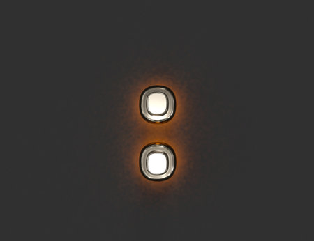 Silver metal font with outline and yellow noisy backlight - colon isolated on gray background, 3D illustration of symbolsの写真素材