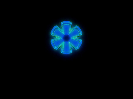 Blue - green neon light glow reflective transparent font - asterisk isolated on black dark, 3D illustration of symbolsの写真素材