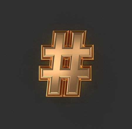 vintage orange gold or copper metal font - number sign isolated on gray, 3D illustration of symbolsの写真素材