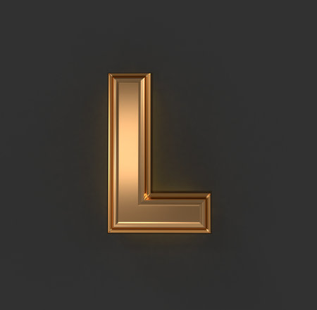 aged orange gold or copper metallic font - letter L isolated on gray, 3D illustration of symbolsの写真素材