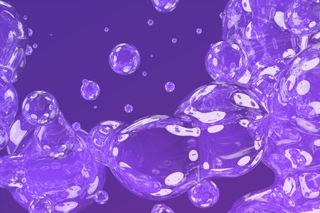 purple soap shiny bubbles abstract gradient texture or background 3D illustration - soft focus background design templateの写真素材