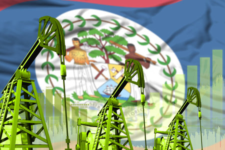 Belize oil and petrol industry concept, industrial illustration on Belize flag background. 3D Illustrationの写真素材