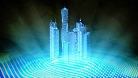 cg industrial 3d illustration, outlined city buildings rendered
