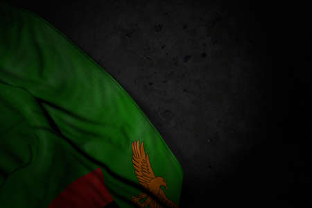 cute dark illustration of Zambia flag with big folds on black stone with free place for your content - any celebration flag 3d illustrationの写真素材