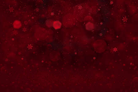 red cute bright abstract background glitter lights and falling snow flakes fly defocused bokeh - festival mockup texture with blank space for your contentの写真素材