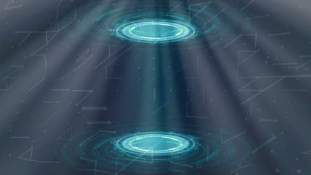 Abstract 3D illustration - colorful modern background of two ui circles, scientific teleport conceptの写真素材