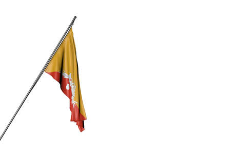 wonderful any celebration flag 3d illustration - Bhutan flag hanging on a diagonal pole isolated on whiteの写真素材