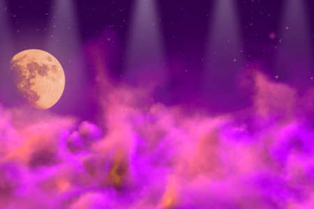 Abstract background creative illustration of space fog with moon with spotlights you can use for decorating purposesの写真素材
