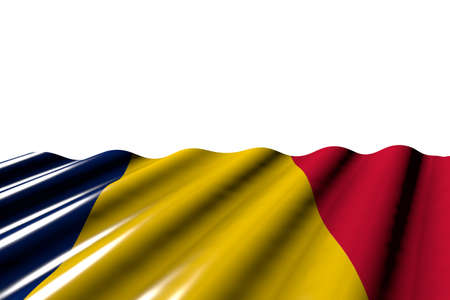 pretty national holiday flag 3d illustration - shining flag of Chad with large folds lie at the bottom isolated on whiteの写真素材