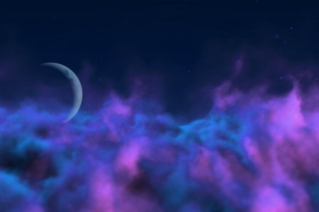Abstract background creative illustration of fantasy heaven with moon with lights bokeh effect you...