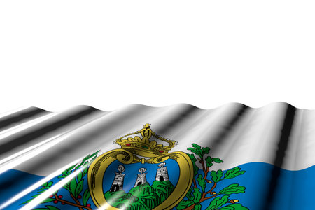 cute labor day flag 3d illustration - shiny flag of San Marino with large folds lying flat at the bottom isolated on whiteの写真素材