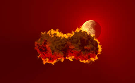 one huge red cumulus cloud and moon, cg nature 3D illustration