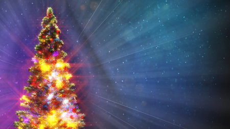 decorated new year pine tree on colorful backdrop with free space. cg abstract 3D renderingの写真素材