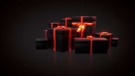 black friday give-away backdrop - pile of surprise gift boxes - abstract 3D illustrationの写真素材