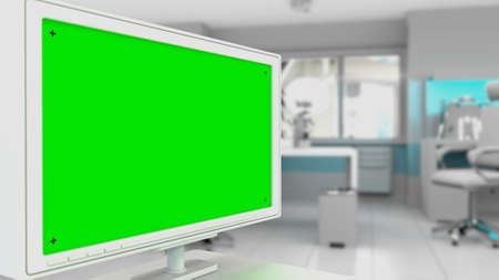 blank green screen monitor - mockup with free place, cgi object 3D illustrationの写真素材