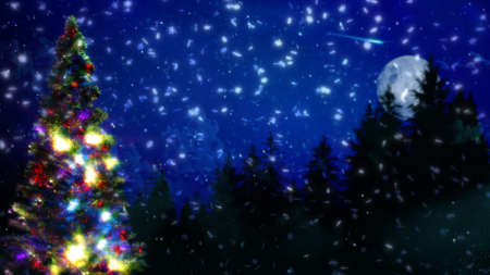 beautified new year pine and night forest with empty space - abstract 3D renderingの写真素材