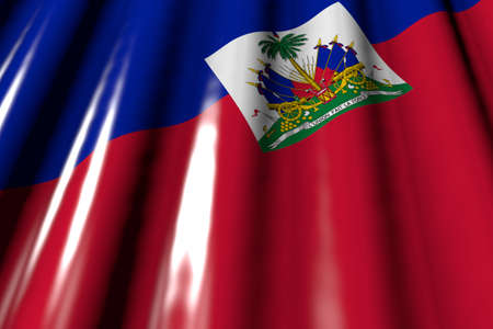 beautiful holiday flag 3d illustration - shining - looking like plastic flag of Haiti with large folds lying diagonalの写真素材