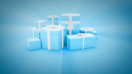 nice blue holiday pile of gift boxes - object 3D illustrationの写真素材
