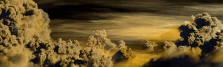 orange panorama of cumulus clouds sunrise background . digital nature 3D illustration
