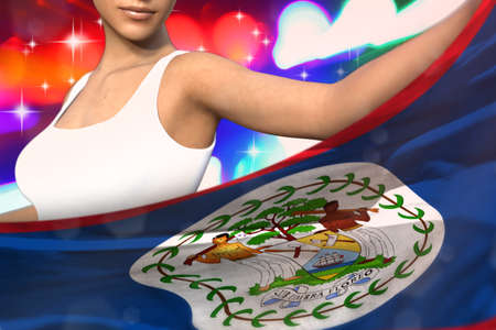 sexy woman is holding Belize flag in front of her on the  party lights - flag concept 3d illustrationの写真素材