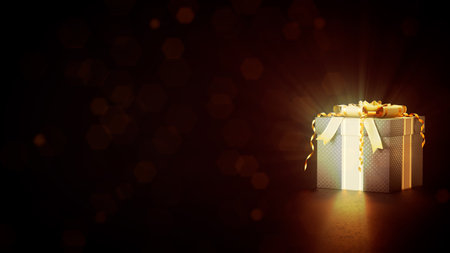 shining gold - black beautified present on black - abstract 3D renderingの写真素材