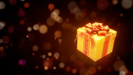 gold - red present on festive backdrop - object 3D renderingの写真素材