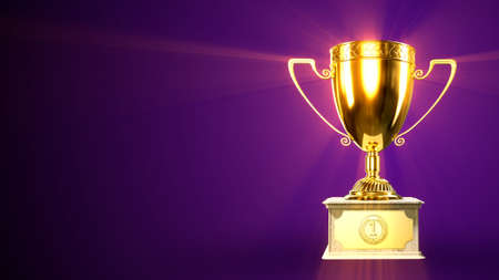 nice glowing goldish award goblet on podium - object 3D renderingの写真素材