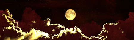background - panorama of large cumulus and moon - concept nature 3D illustration