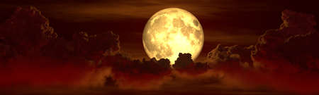 backdrop - panorama of huge cumulus and moon, cgi nature 3D renderingの写真素材