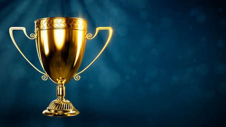 golden prize goblet on bokeh background - abstract 3D illustrationの写真素材