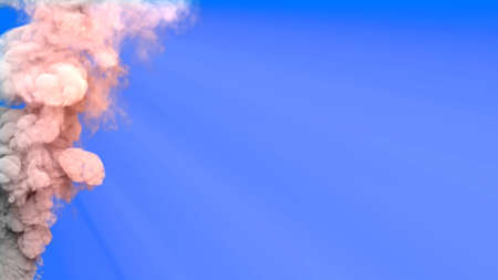 carbon dioxide smoke from volcano on blue sky with sun beams - abstract 3D illustrationの写真素材