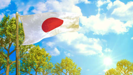 flag of Japan at sunny day, good season symbol - nature 3D illustrationの写真素材