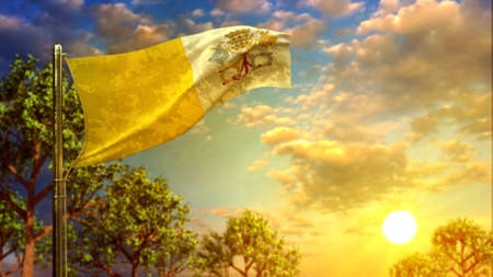 waving flag of Holy See at sunrise for memorial day - abstract 3D illustrationの写真素材