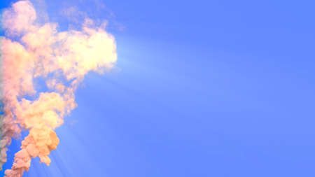co2 emissions smoke from factory on blue sky with sun rays - abstract 3D rendering