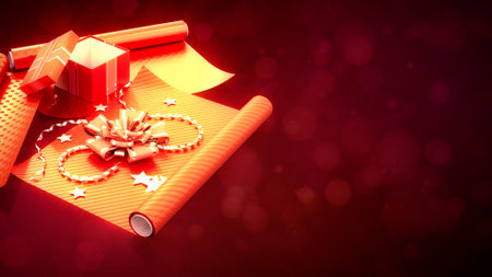 red decoration paper and present box on colorful vivid background - abstract 3D illustrationの写真素材