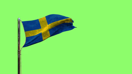 waving flag of Sweden for independence day on green screen, isolated - object 3D renderingの写真素材