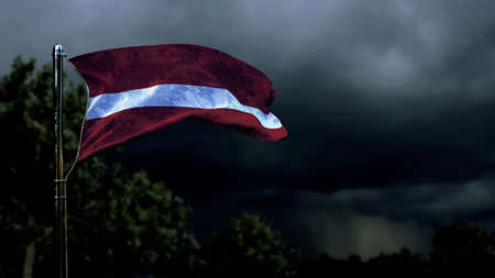 Latvia flag for memorial day on dark storm cumulus - abstract 3D renderingの写真素材
